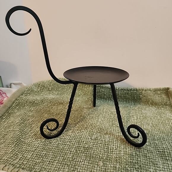 Partylite Black Wrought Iron Metal Candle Holder Scroll Swirl Stand - Picture 1 of 7